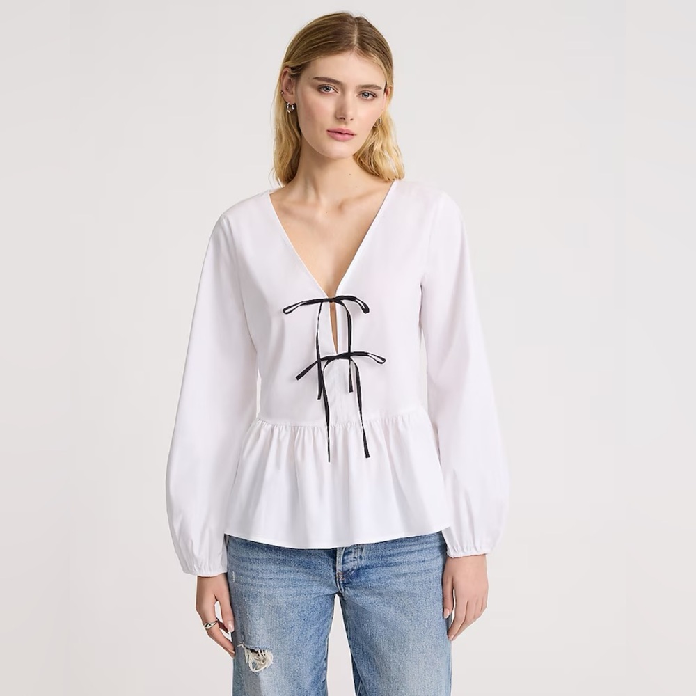 Express Tie Front Long Sleeve Peplum Top